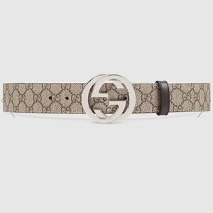 Gucci Beige GG Pattern Belt with Silver Buckle